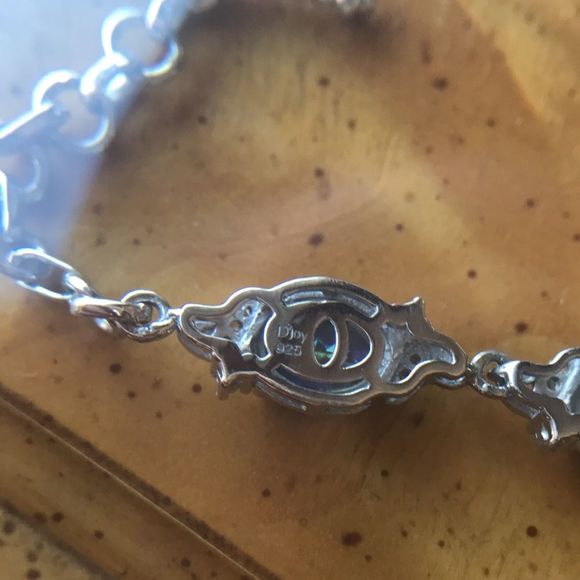 Blue Brazilian Petalite White Zircon Sterling Silver Toggle Bracelet - Picture 8 of 8